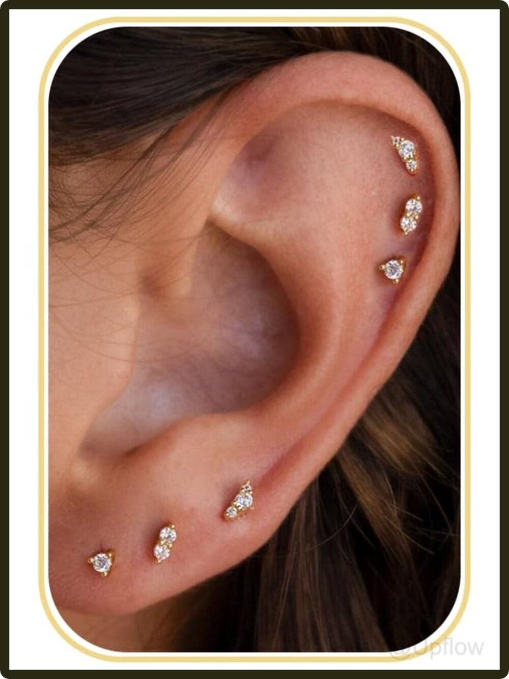 Women's Flat Back Stud Earrings 6 Piece Set Hypoallergenic Gold Plated